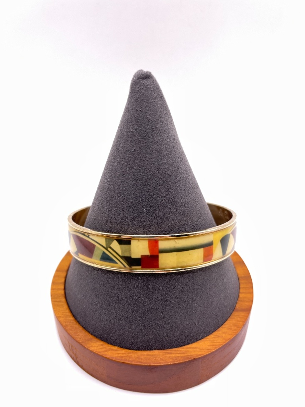 Vintage Erwin Pearl Signed Geometric Modernist Enamel Bangle Bracelet 7"